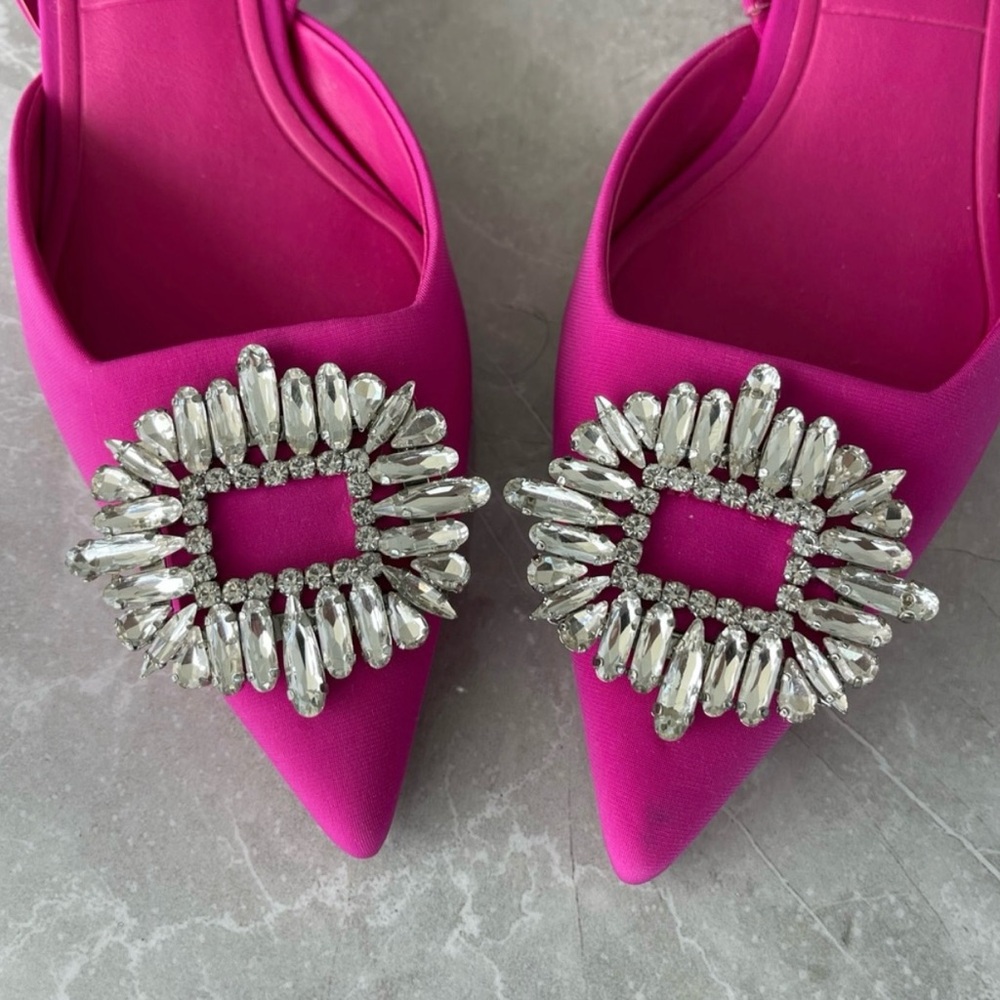 Zara Satin sling back heels in Pink with Crystal embellishment, 39 - Picture 2 of 4